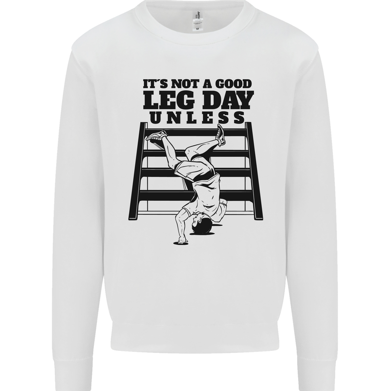 Leg Day Funny Bodybuilding Gym Training Kids Sweatshirt Jumper White