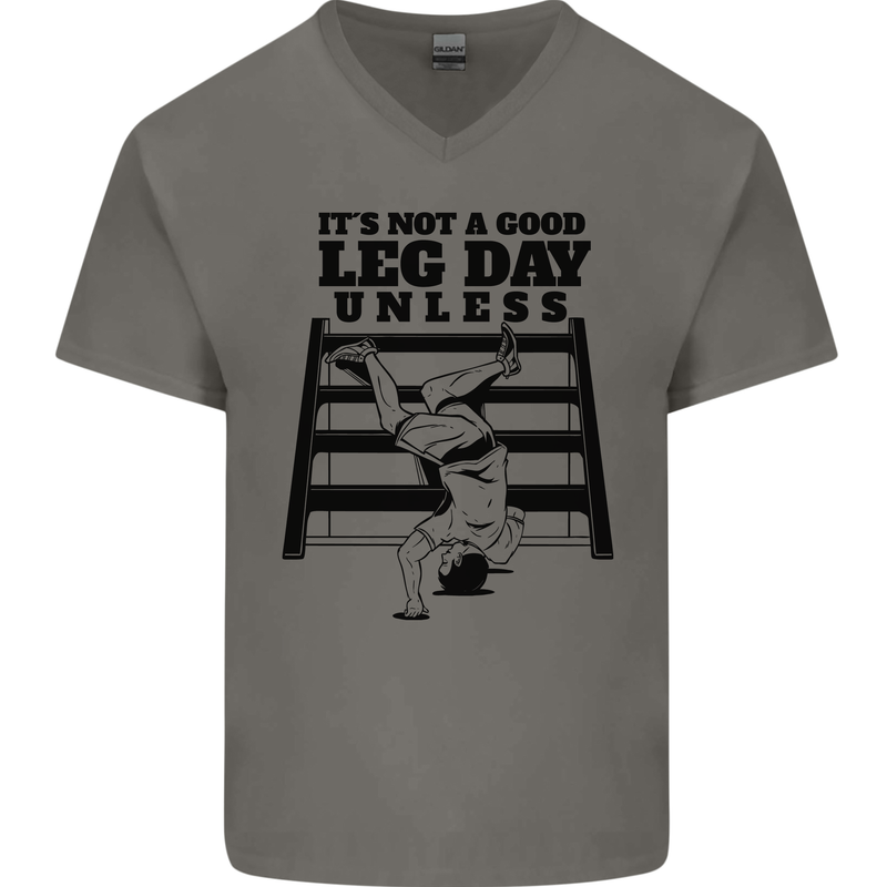 Leg Day Funny Bodybuilding Gym Training Mens V-Neck Cotton T-Shirt Charcoal