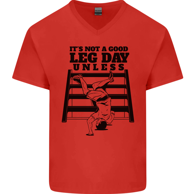 Leg Day Funny Bodybuilding Gym Training Mens V-Neck Cotton T-Shirt Red