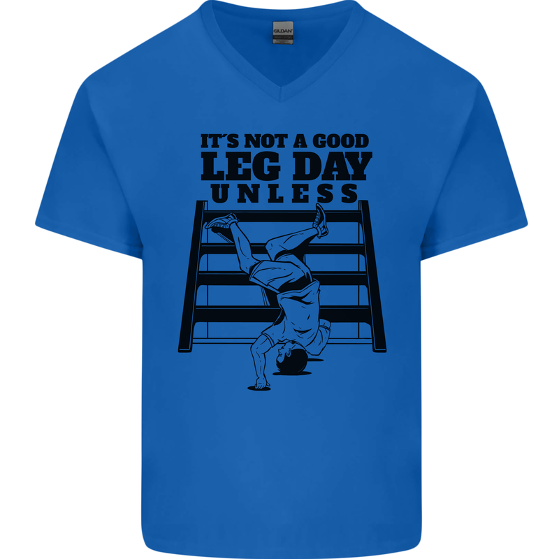 Leg Day Funny Bodybuilding Gym Training Mens V-Neck Cotton T-Shirt Royal Blue