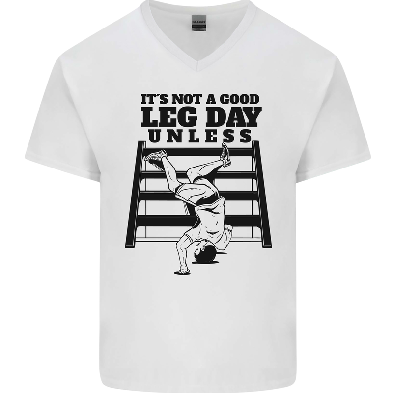 Leg Day Funny Bodybuilding Gym Training Mens V-Neck Cotton T-Shirt White