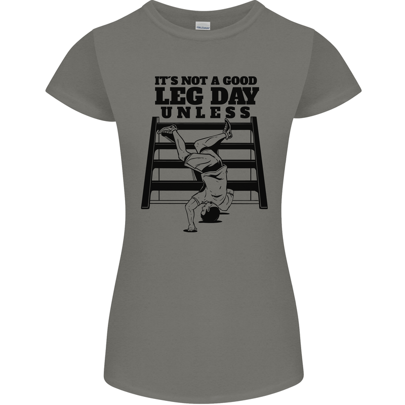 Leg Day Funny Bodybuilding Gym Training Womens Petite Cut T-Shirt Charcoal