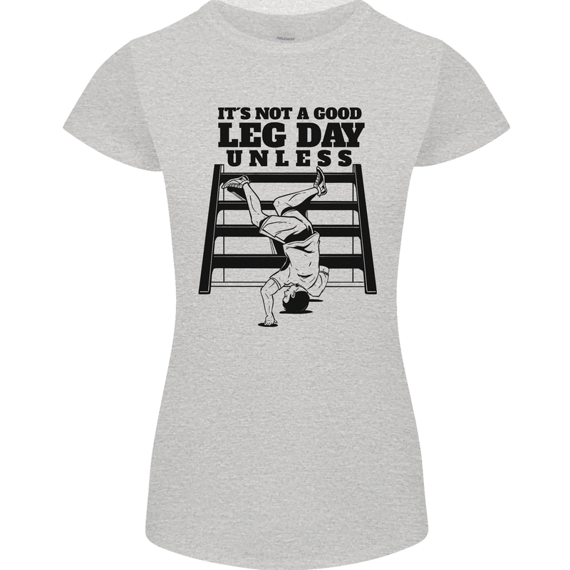 Leg Day Funny Bodybuilding Gym Training Womens Petite Cut T-Shirt Sports Grey