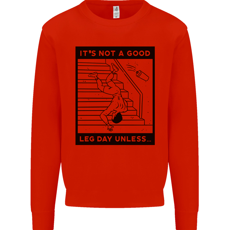 Leg Day Funny Gym Bodybuilding Training Top Kids Sweatshirt Jumper Bright Red