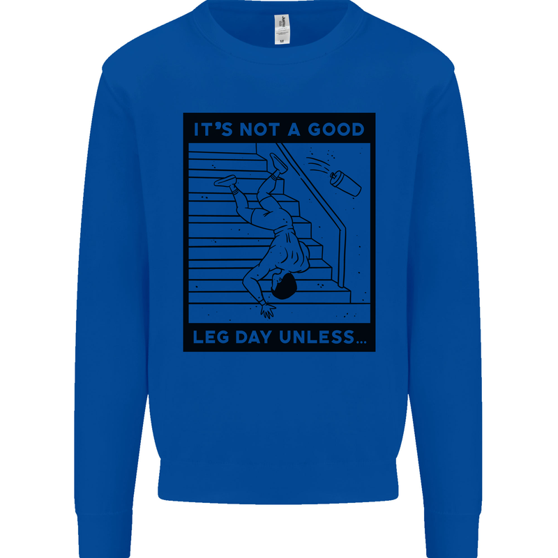 Leg Day Funny Gym Bodybuilding Training Top Kids Sweatshirt Jumper Royal Blue
