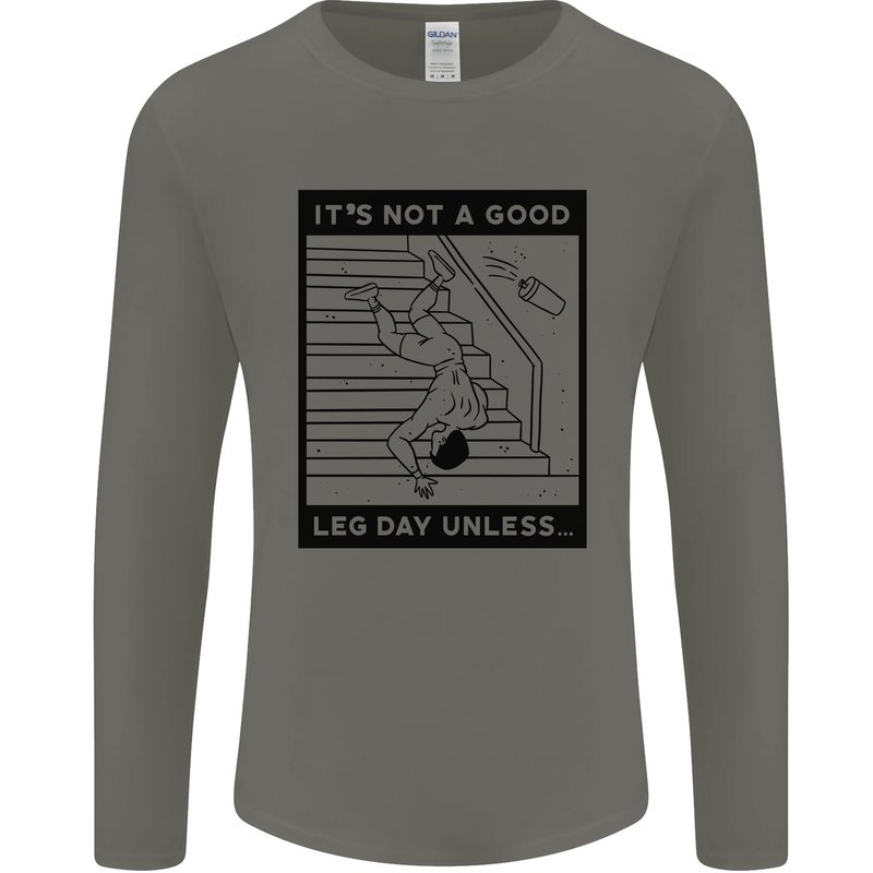 Leg Day Funny Gym Bodybuilding Training Top Mens Long Sleeve T-Shirt Charcoal