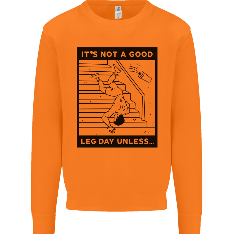 Leg Day Funny Gym Bodybuilding Training Top Mens Sweatshirt Jumper Orange