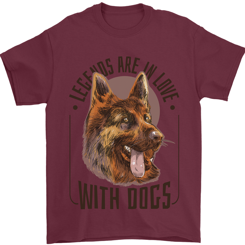 Legends in Love With Dogs German Shepherd Mens T-Shirt 100% Cotton Maroon