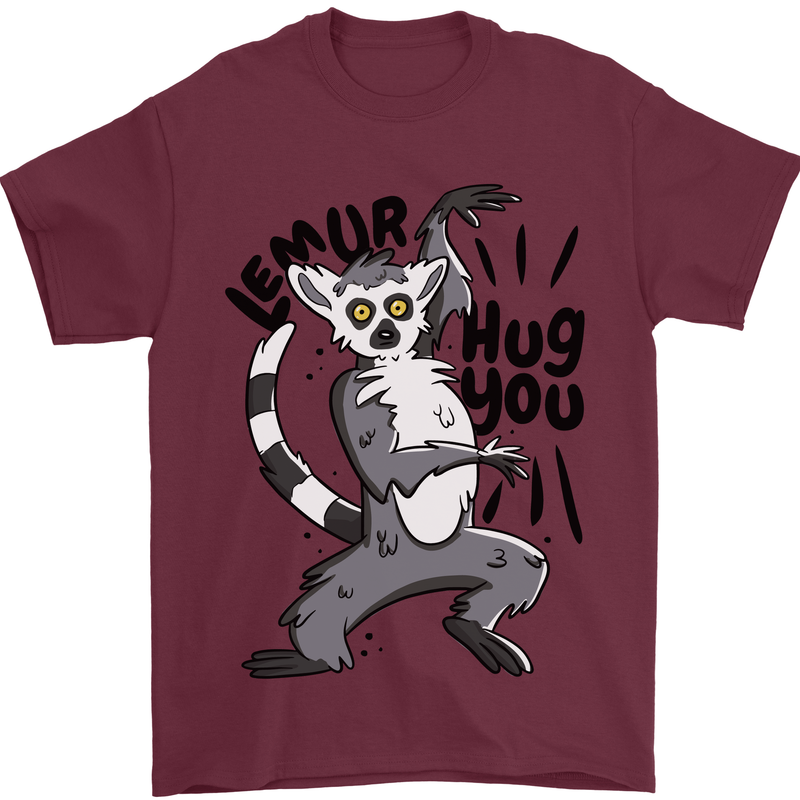 Lemur Hug You Mens T-Shirt 100% Cotton Maroon