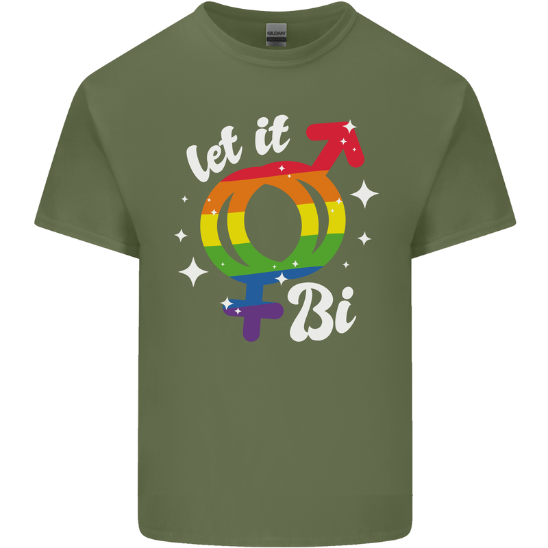 Let It Bi LGBT Gay Pride Awareness Mens Cotton T-Shirt Tee Top Military Green