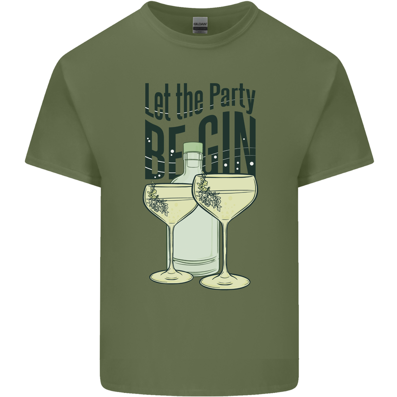 Let the Party be Gin Funny Alcohol Mens Cotton T-Shirt Tee Top Military Green