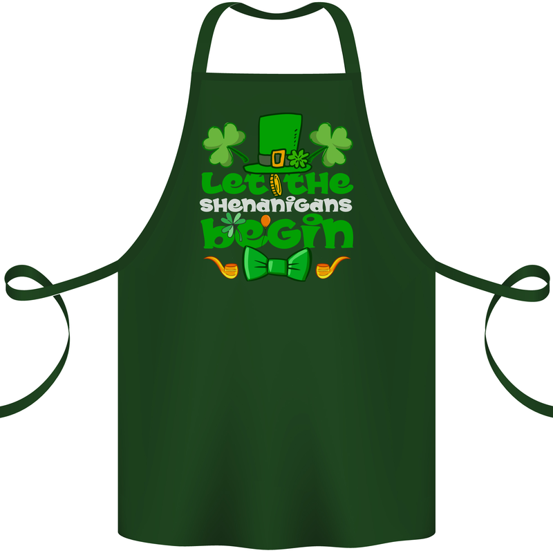 Let the Shenanigans Begin Funny St Patricks Day Cotton Apron 100% Organic Forest Green