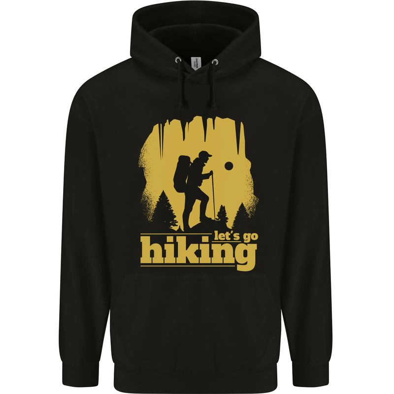 Lets Go Hiking Trekking Camping Outdoors Mens 80% Cotton Hoodie Black