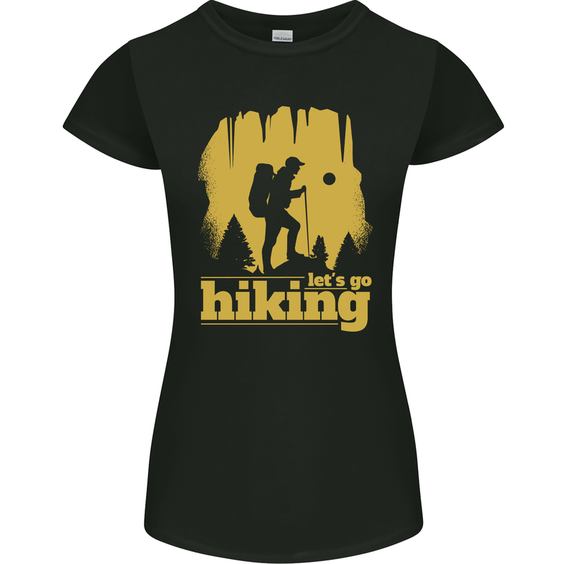 Lets Go Hiking Trekking Camping Outdoors Womens Petite Cut T-Shirt Black