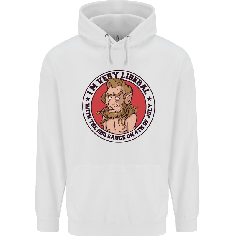 Liberal BBQ Funny 4th July American Independence Mens 80% Cotton Hoodie White