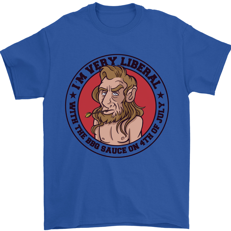 Liberal BBQ Funny 4th July American Independence Mens T-Shirt 100% Cotton Royal Blue