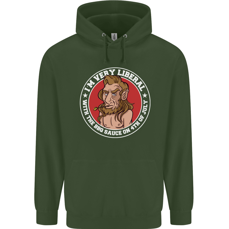 Liberal BBQ Funny 4th of July USA Grill Mens 80% Cotton Hoodie Forest Green