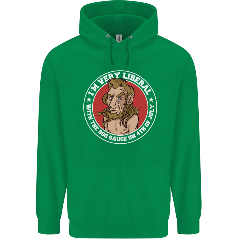 Liberal BBQ Funny 4th of July USA Grill Mens 80% Cotton Hoodie Irish Green
