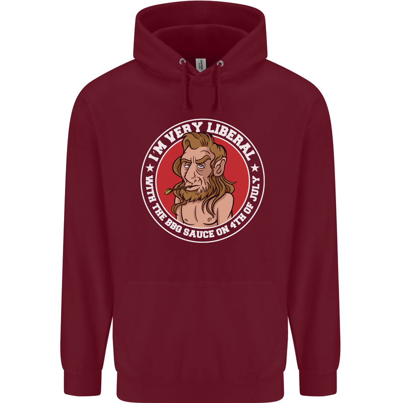 Liberal BBQ Funny 4th of July USA Grill Mens 80% Cotton Hoodie Maroon
