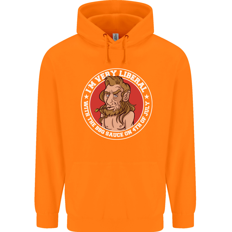 Liberal BBQ Funny 4th of July USA Grill Mens 80% Cotton Hoodie Orange