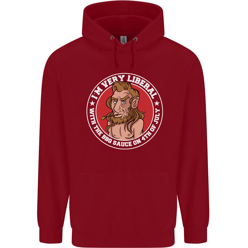Liberal BBQ Funny 4th of July USA Grill Mens 80% Cotton Hoodie Red