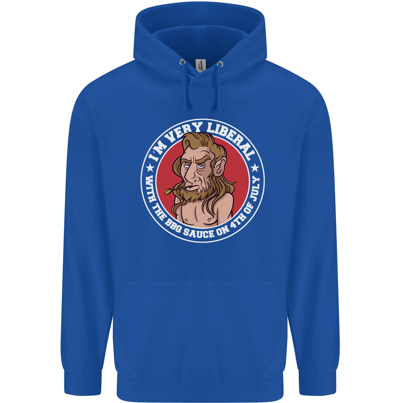 Liberal BBQ Funny 4th of July USA Grill Mens 80% Cotton Hoodie Royal Blue