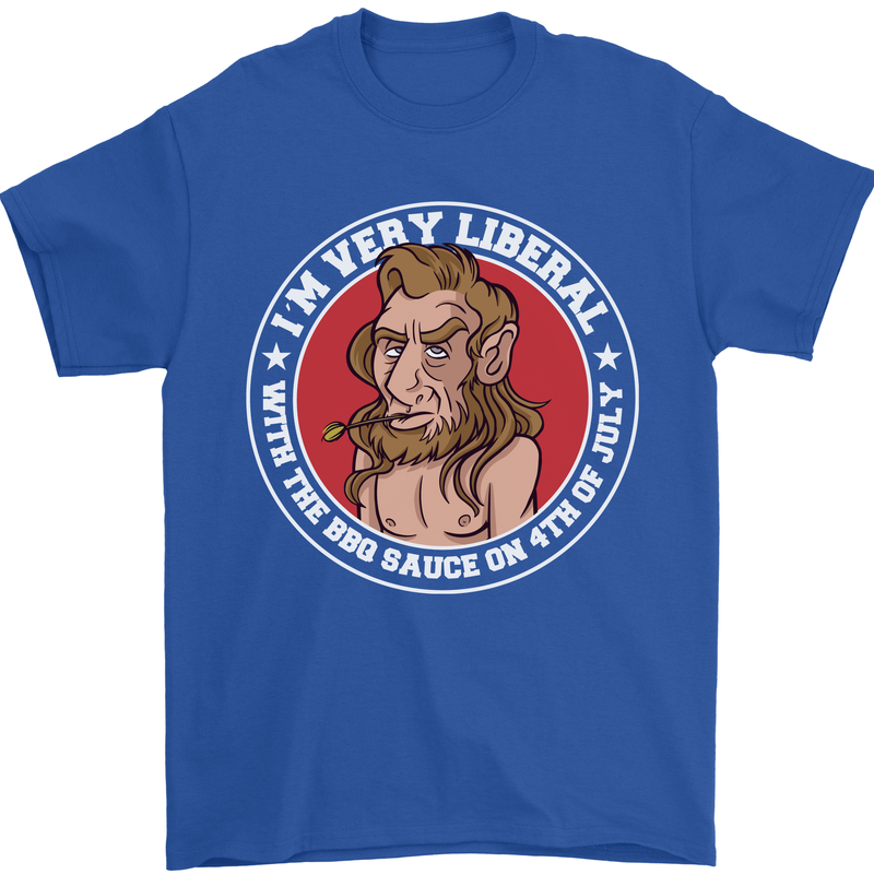 Liberal BBQ Funny 4th of July USA Grill Mens T-Shirt 100% Cotton Royal Blue