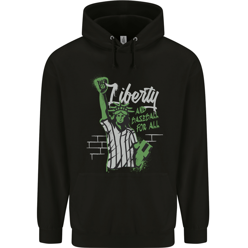 Liberty and Baseball Childrens Kids Hoodie Black