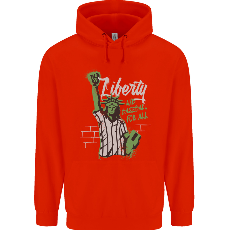 Liberty and Baseball Mens 80% Cotton Hoodie Bright Red