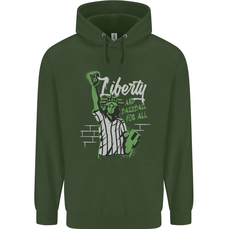 Liberty and Baseball Mens 80% Cotton Hoodie Forest Green