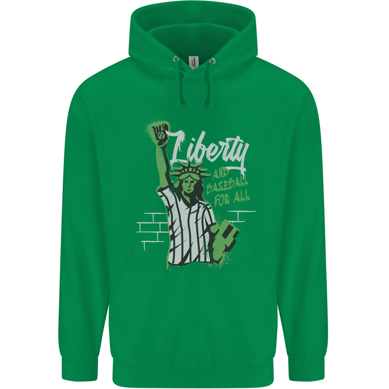 Liberty and Baseball Mens 80% Cotton Hoodie Irish Green