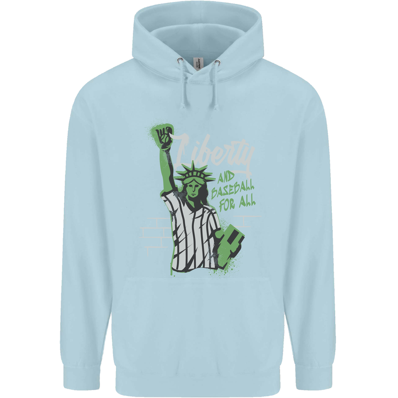Liberty and Baseball Mens 80% Cotton Hoodie Light Blue