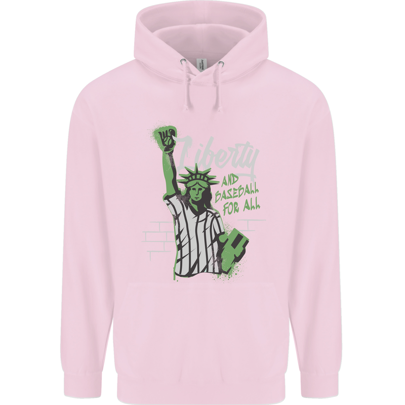 Liberty and Baseball Mens 80% Cotton Hoodie Light Pink