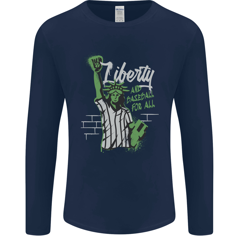 Liberty and Baseball Mens Long Sleeve T-Shirt Navy Blue