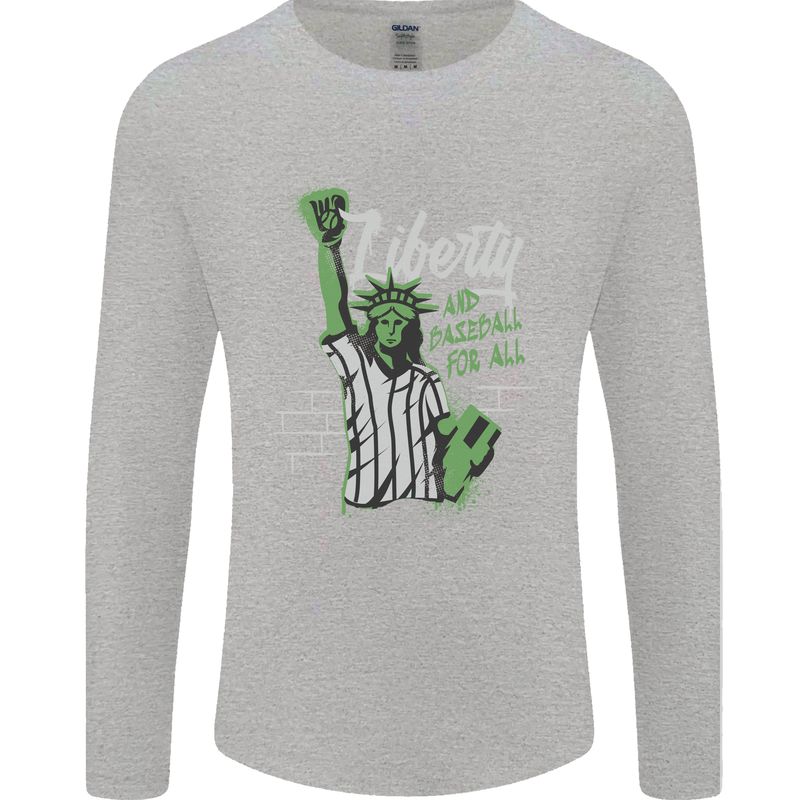 Liberty and Baseball Mens Long Sleeve T-Shirt Sports Grey