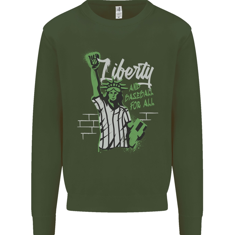 Liberty and Baseball Mens Sweatshirt Jumper Forest Green