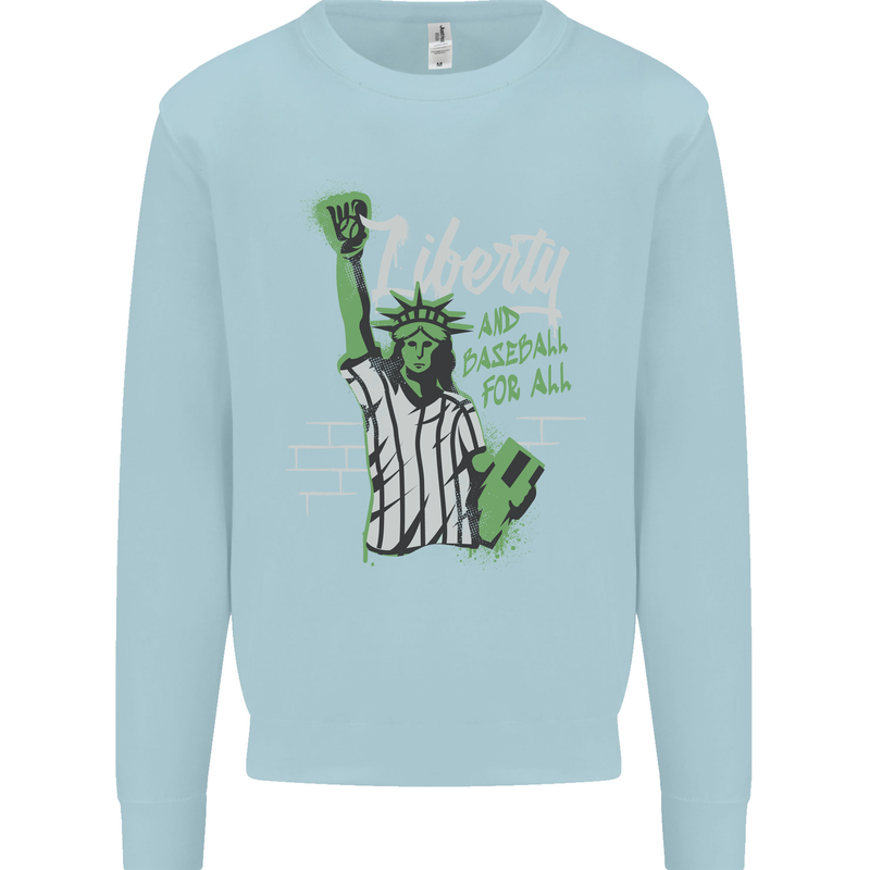 Liberty and Baseball Mens Sweatshirt Jumper Light Blue