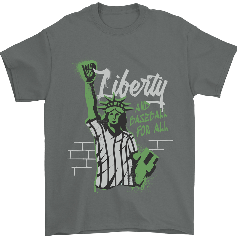 Liberty and Baseball Mens T-Shirt 100% Cotton Charcoal