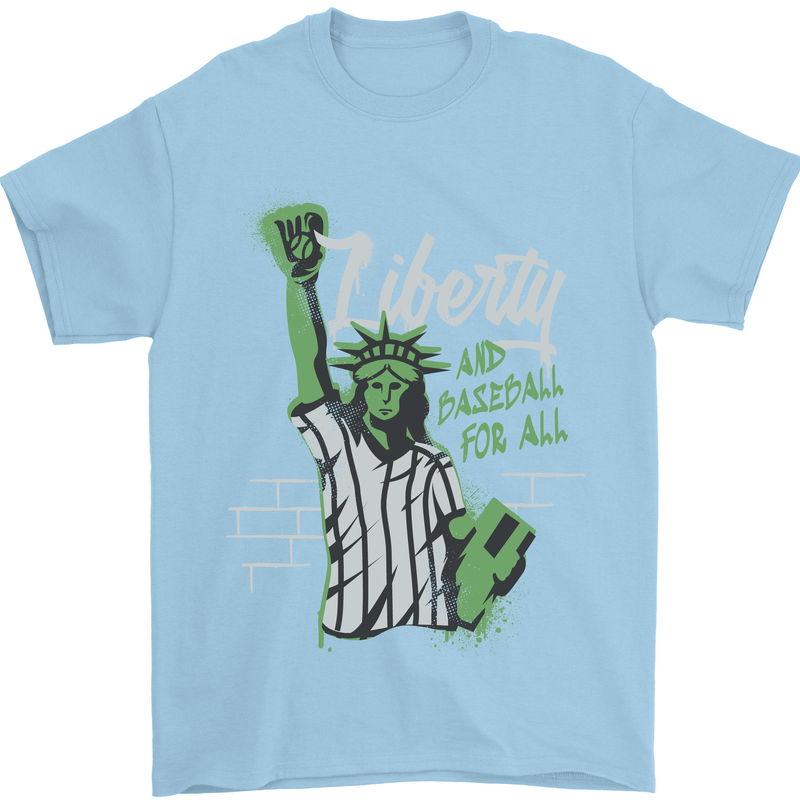 Liberty and Baseball Mens T-Shirt 100% Cotton Light Blue