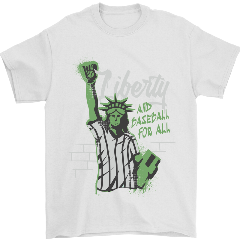 Liberty and Baseball Mens T-Shirt 100% Cotton White