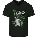 Liberty and Baseball Mens V-Neck Cotton T-Shirt Black