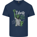 Liberty and Baseball Mens V-Neck Cotton T-Shirt Navy Blue