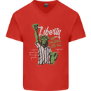 Liberty and Baseball Mens V-Neck Cotton T-Shirt Red