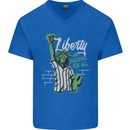 Liberty and Baseball Mens V-Neck Cotton T-Shirt Royal Blue