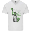 Liberty and Baseball Mens V-Neck Cotton T-Shirt White