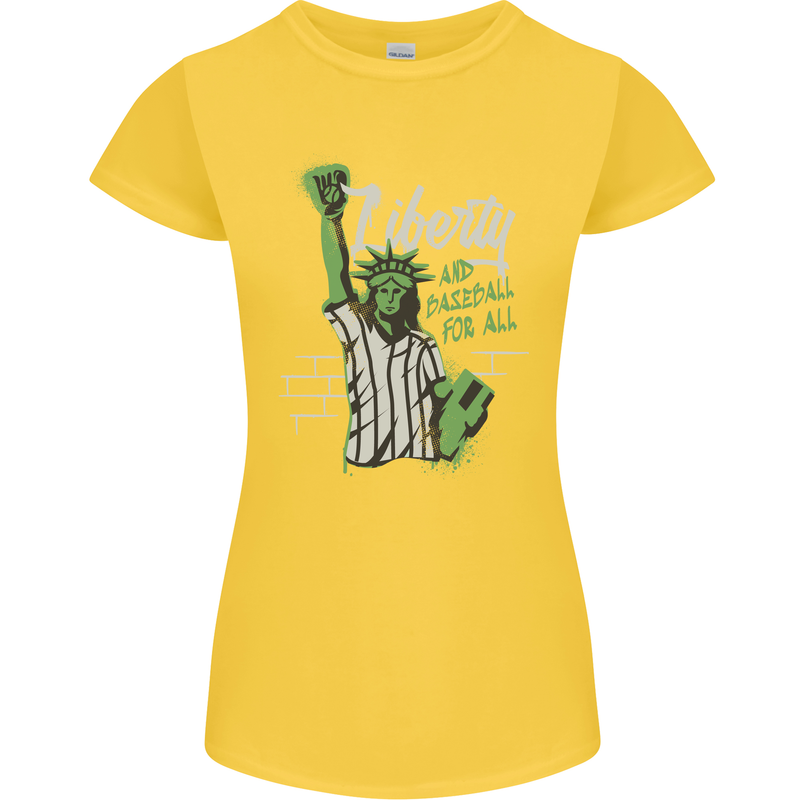 Liberty and Baseball Womens Petite Cut T-Shirt Yellow