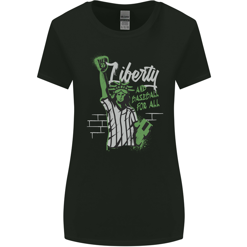 Liberty and Baseball Womens Wider Cut T-Shirt Black