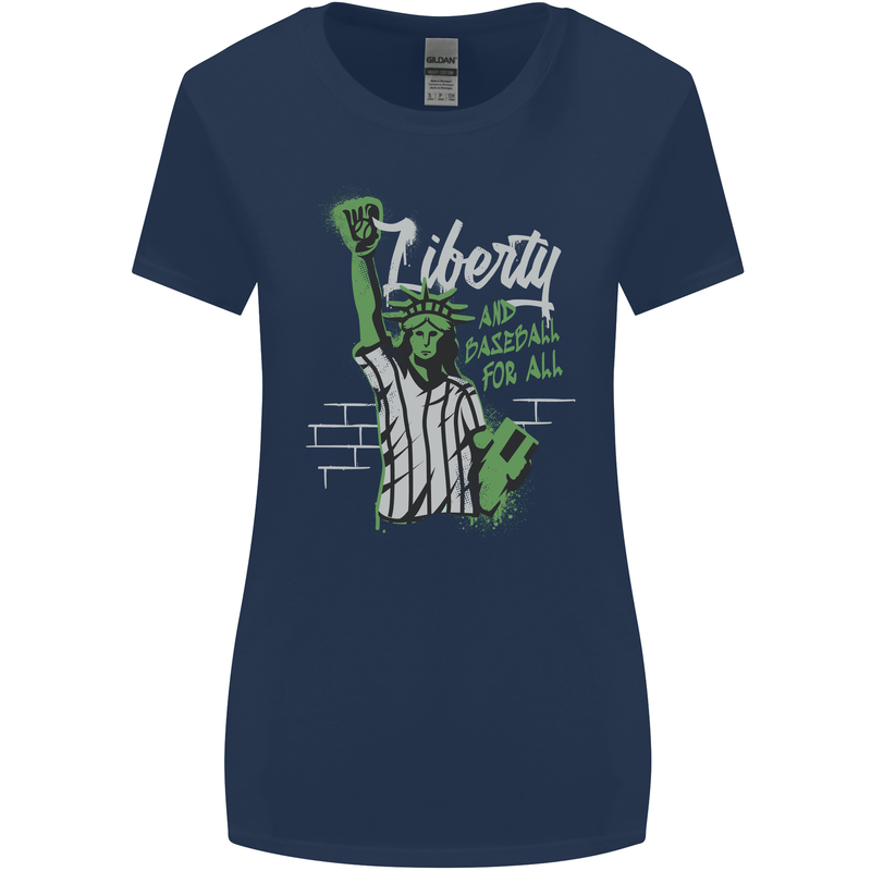 Liberty and Baseball Womens Wider Cut T-Shirt Navy Blue