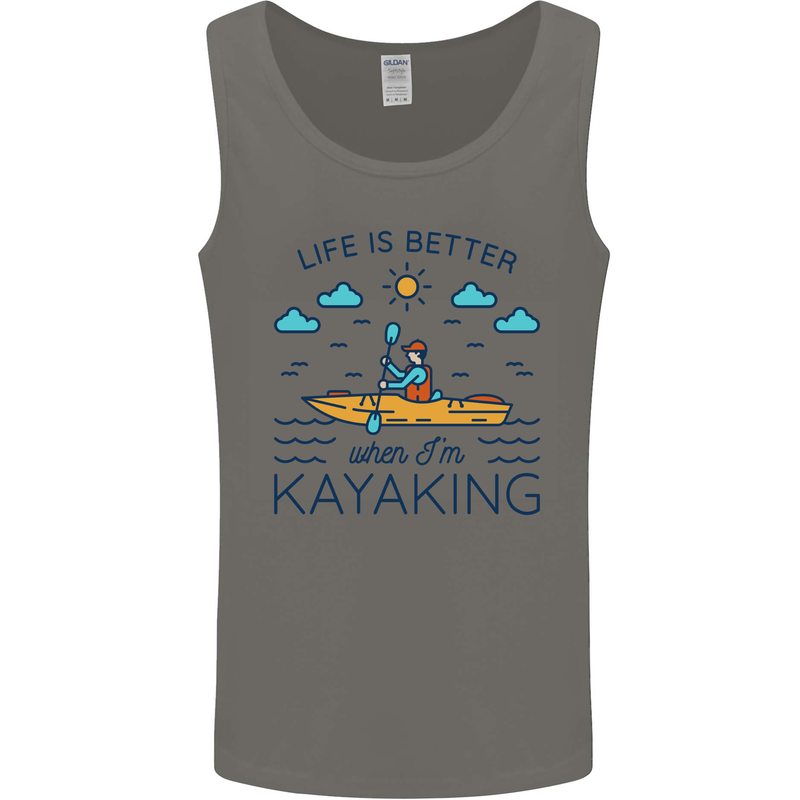 Life is Better When I'm Kayaking Funny Kayak Mens Vest Tank Top Charcoal