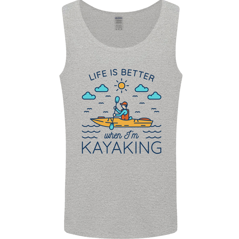 Life is Better When I'm Kayaking Funny Kayak Mens Vest Tank Top Sports Grey